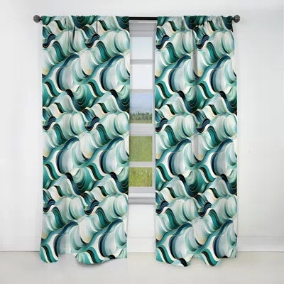Design Art Coastal Emerald And White Geometric Charm - Abstract Geometric Blackout Curtain - 1 Panels In Green
