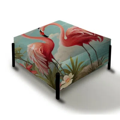 Design Art Coastal Flamingo Fusion Coastal Pattern - Tropical Large Square Ottoman In Pink