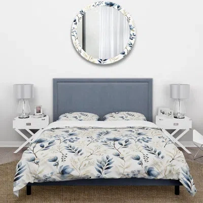 Design Art Coastal Foliage I - Plants Duvet Cover Set - Microfiber Polyester In Blue;white