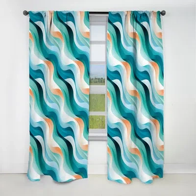 Design Art Coastal Green And Blue Geometry Geometric - Abstract Geometric Blackout Curtain - 1 Panels In Blue;green