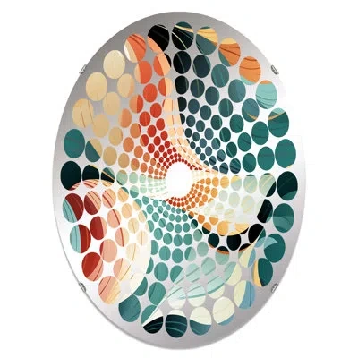 Design Art Coastal Green And Blue Geometry Geometric I - Radial Dot Decorative Mirror Oval In Blue;yellow