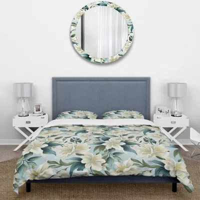 Design Art Coastal Neutrals Tropical Pattern Ii Duvet Cover Set In Blue;beige