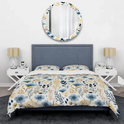 Design Art Coastal Plant Fusion Duvet Cover Set In Blue;beige