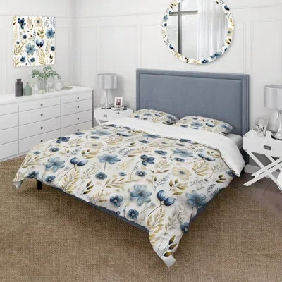 Design Art Coastal Plant Fusion Iv - Plants Duvet Cover Set - Microfiber Polyester In Blue;beige