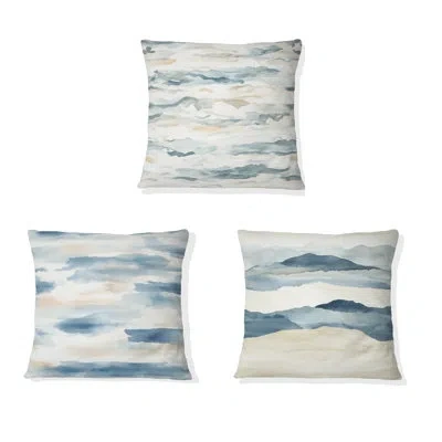Design Art Coastal Printed Throw Pillow - Shore Breeze Stripes Abstract Decorative Pillow In Yellow;green