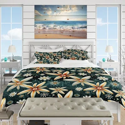 Design Art Coastal Starfish Symmetry I Duvet Cover Set In Black;orange;teal