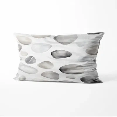 Design Art Coastal Throw Pillow - Grey Stone Balance Printed Cushion In White;grey