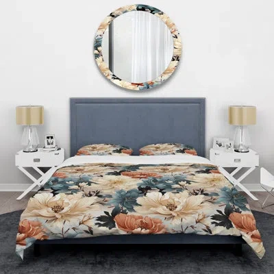 Design Art Coastal Tranquil Florals Collage Unveiled I Duvet Cover Set In Blue;beige