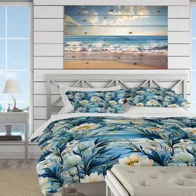 Design Art Coastal Tranquility Seaside Landscape - Coastal Duvet Cover Set In Blue;yellow