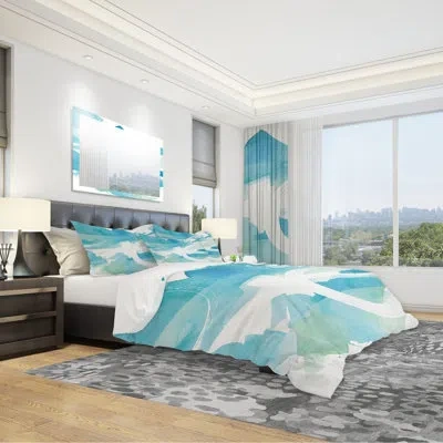 Design Art Coastal Watercolors Ii - Transitional Duvet Cover Set - Microfiber Polyester In Blue