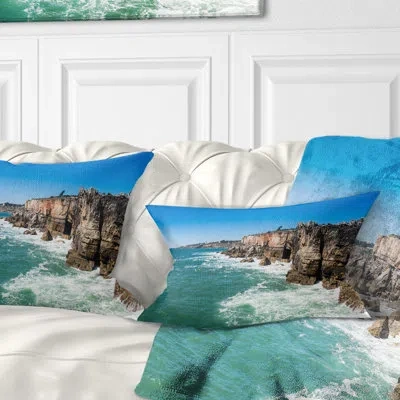 Design Art Coastline Of Cascais - Sea & Shore Printed Throw Pillow