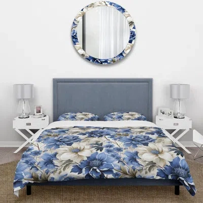 Design Art Cobalt Blue Brocade Victorian Pattern Duvet Cover Set