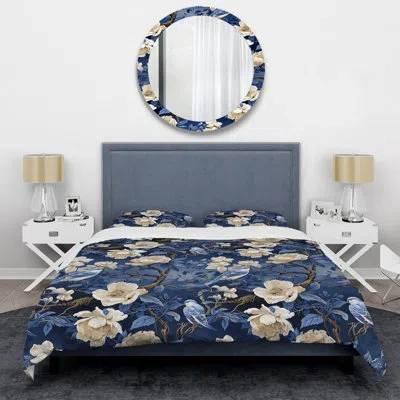 Design Art Cobalt Blue Chinoiserie Victorian Pattern Duvet Cover Set In Blue;beige