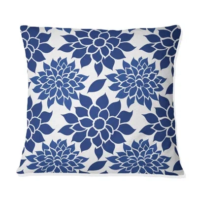 Design Art Cobalt Blue Floral Transitional I - Transitional Throw Pillow In Blue;white