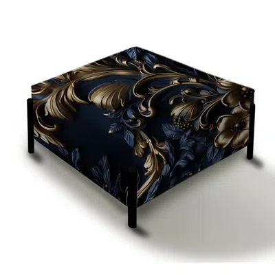 Design Art Cobalt Blue Gilded Frames Victorian Pattern - Damask Large Square Ottoman