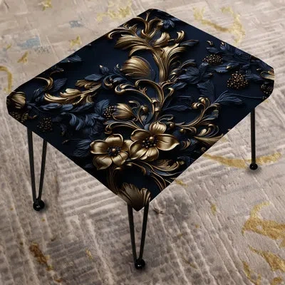 Design Art Cobalt Blue Gilded Frames Victorian Pattern - Damask Rectangle Ottoman