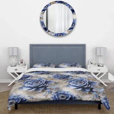 Design Art Cobalt Blue Lace Medallions Victorian Pattern Duvet Cover Set