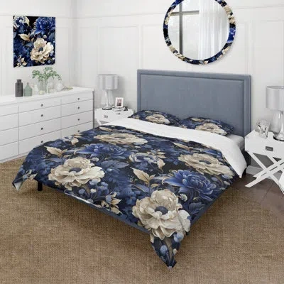 Design Art Cobalt Blue Renaissance Victorian Pattern Ii Bedding In Blue;beige