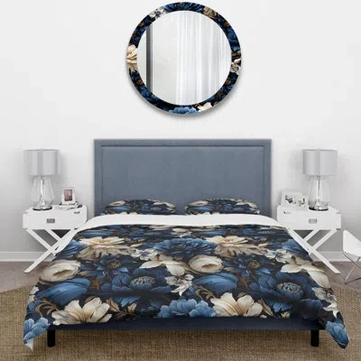 Design Art Cobalt Foliage Victorian Pattern Iii Duvet Cover Set In Blue