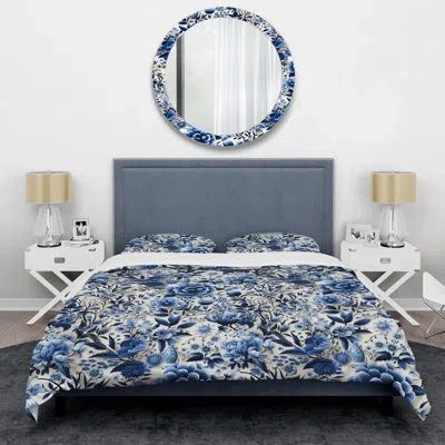 Design Art Cobalt Garden Scenes Victorian Pattern Bedding In Blue