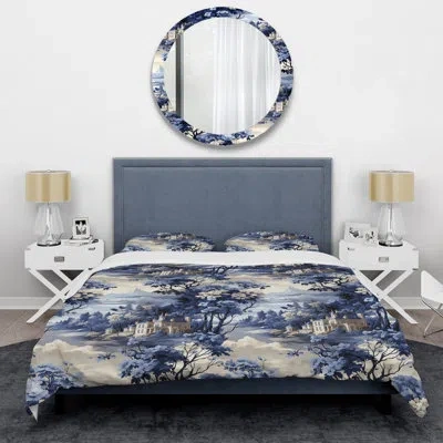 Design Art Cobalt Toile Victorian Pattern I Duvet Cover Set In Blue