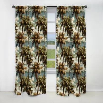 Design Art Coconut Grove Tropical Pattern I - Floral Curtain - Blackout Floral Curtain - 1 Panels In Green;beige