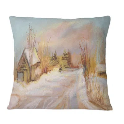 Design Art Cold Rural Winter Day - Country Printed Throw Pillow In Brown;brown