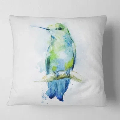 Design Art Colibri Bird - Traditional Printed Throw Pillow In Blue