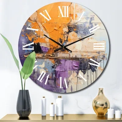 Design Art Collage Impressions V Metal Wall Clock In Yellow;purple