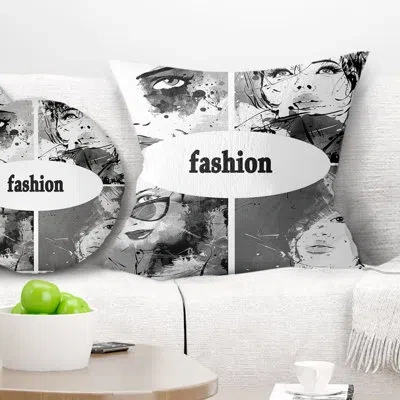 Design Art Collage Of Girl Faces - Portrait Printed Pillow In Blue