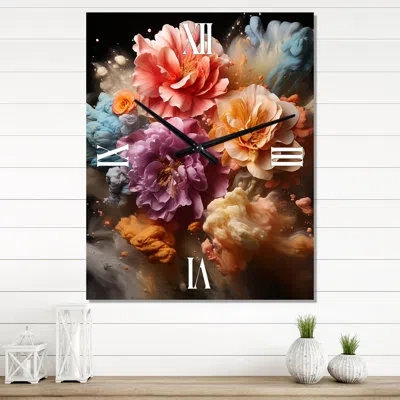 Design Art Collage Of Vibrant Blossoming Dahlia Flowers Iii - Dahlia Wall Clock In Pink