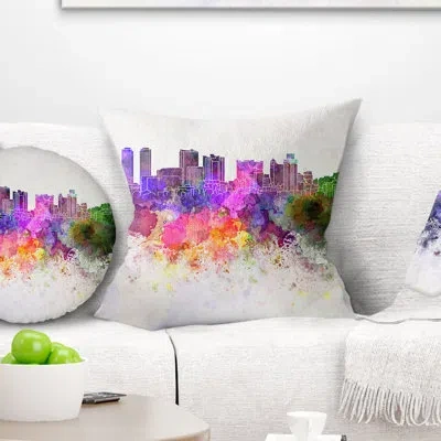 Design Art Colombo Skyline - Cityscape Printed Pillow In Yellow;purple