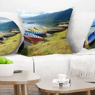 Design Art Color Boats In Phewa Lake - Boats Printed Pillow In Blue;black;brown;green;red;yellow