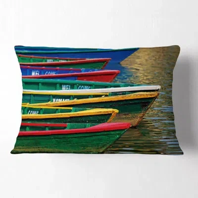 Design Art Color Boats On Phewa Lake Nepal - Boats Printed Throw Pillow