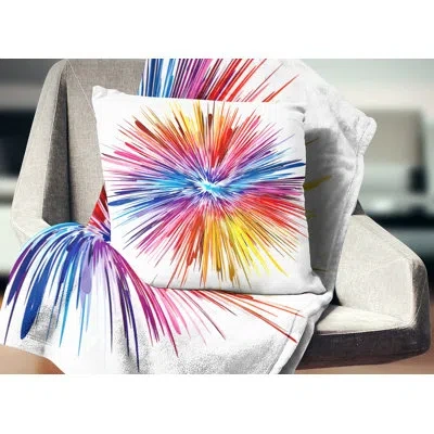 Design Art Color Explosion - Abstract Printed Throw Pillow In Blue;red