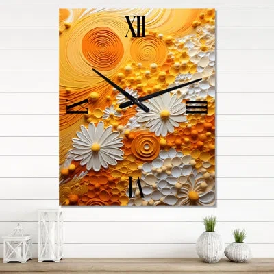 Design Art Color Field Abstract Saffron I - Abstract Botanicals Wall Clocks In White;yellow