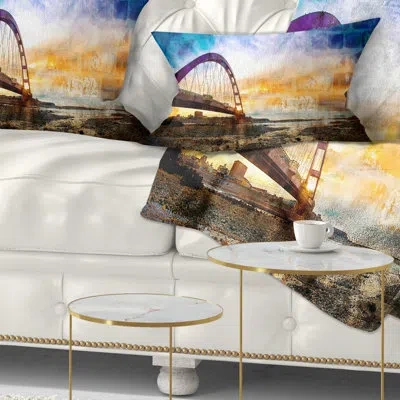 Design Art Color Red Bridge Sunset Taiwan - Sea & Shore Printed Throw Pillow
