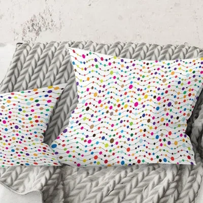 Design Art Color Waves Of Polka Dots - Mid-century Modern Printed Throw Pillow In White