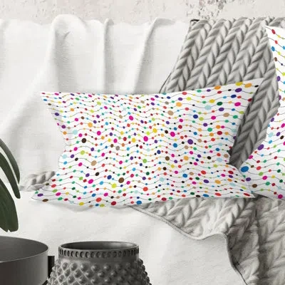 Design Art Color Waves Of Polka Dots - Mid-century Modernprinted Throw Pillow