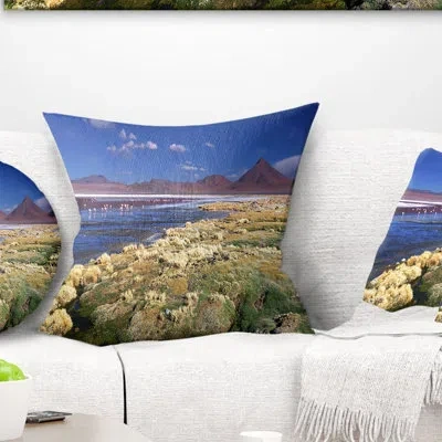 Design Art Colorada Lagoon And Pabellon Volcano - Sea & Shore Printed Pillow In White;green