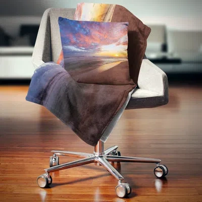 Design Art Colored Clouds In Beach At Sunset - Sea & Shore Printed Pillow In Pink