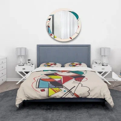 Design Art Colored Geometric Abstract Compositions Ii - Modern Duvet Cover Set - Microfiber Polyester In White,red,blue