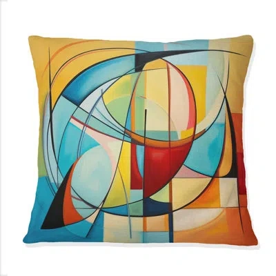 Design Art Colorful 0 Mid Century Abstract Essence I - Abstract Midcentury Printed Throw Pillow In Blue;black;brown;green;red;yellow