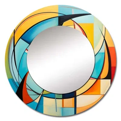 Design Art Colorful 0 Mid Century Abstract Essence I - Midcentury Modern Decorative Mirror, Mid-century Modern  In Blue;red;yellow
