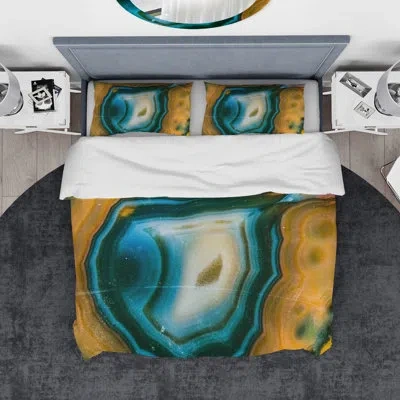 Design Art Colorful Agate Pattern - Abstract Duvet Cover Set - Microfiber Polyester In Blue