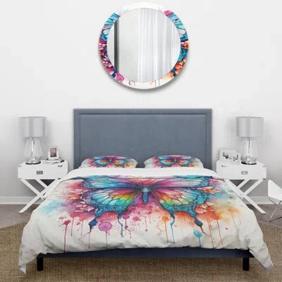 Design Art Colorful Butterfly 1 - Insects & Bugs Duvet Cover Set In Blue;pink