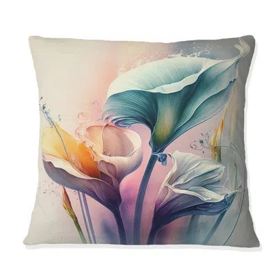 Design Art Colorful Cally Lilies Ii - Calla Lily Printed Throw Pillow In Blue;pink