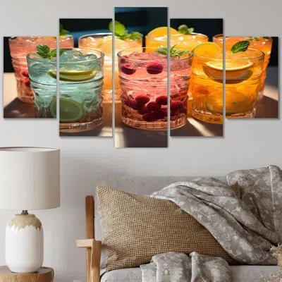 Design Art Colorful Cocktail Drinks I - Food & Beverage Metal Wall Art Living Room Set In Multi