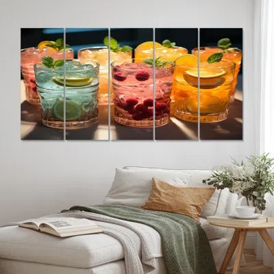 Design Art Colorful Cocktail Drinks I - Food & Beverage Metal Wall Art Living Room Set In Multi