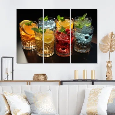 Design Art Colorful Cocktail Drinks Ii - Food & Beverage Metal Wall Decor Set In Multi